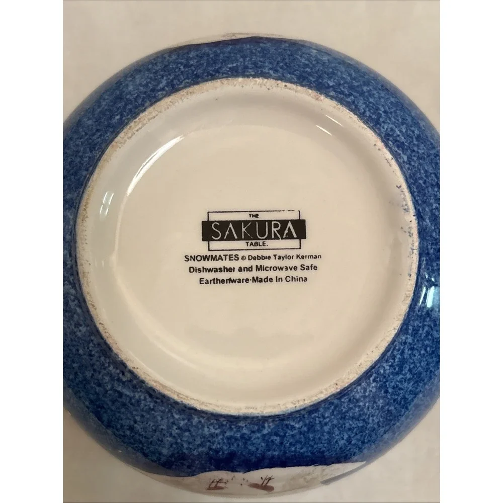 Sakura Table Snowmates Debbie Taylor Kerman 6in Blue Ceramic Snowman Bowls Set 2